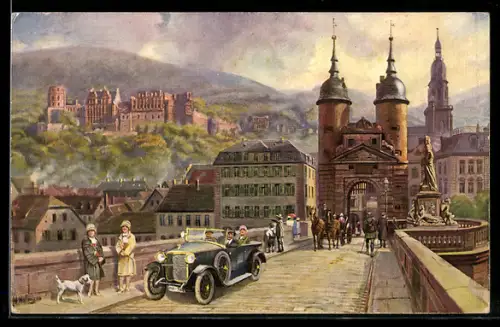 AK Heidelberg, Alte Neckarbrücke, Schloss