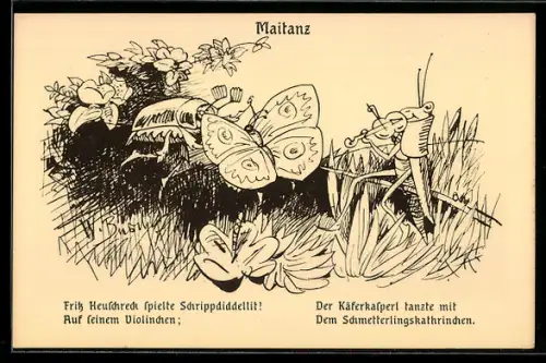 AK Ein Maikäfer, ein Schmetterling und ein Grashüpfer treffen sich zum Maitanz