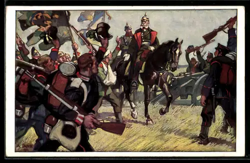 Künstler-AK Angelo Jank: Kaiser Wilhelm I. Ritt um Sedan am 2. September 1870