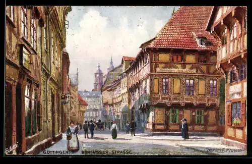 Künstler-AK Charles F. Flower: Göttingen, Barfüsser-Strasse mit Passanten
