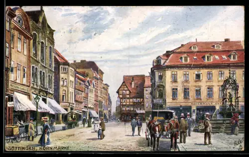 Künstler-AK Göttingen, Kornmarkt, Bierhalle
