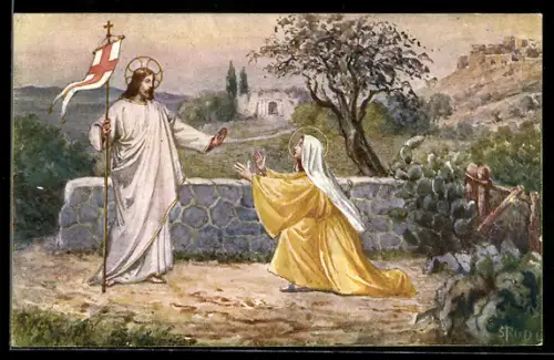Künstler-AK Jesus Christus und kniende Heilige