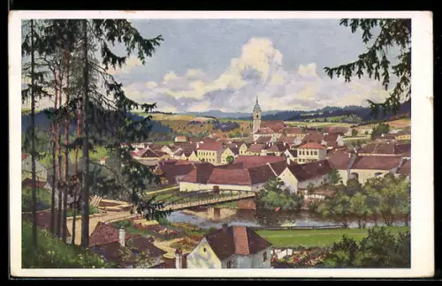 Künstler-AK Weikartschlag a. Th., Teilansicht