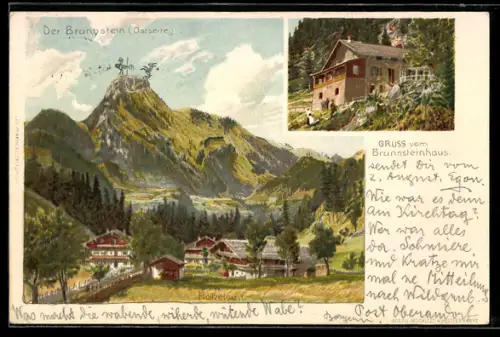 Künstler-AK Oberaudorf-Hölzelsau, Ortspartie mit Brünnsteinhaus