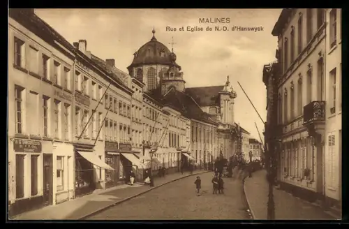 AK Malines, Rue et Eglise de N.-D. d`Hanswyck