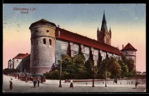 AK Königsberg, Strassenbahn am Schloss