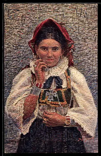 Künstler-AK Bosnien & Herzegovina, Frau trägt Tracht