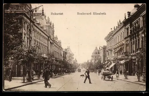 AK Bucuresti, Bulevardul Elisabeta, Strassenbahn