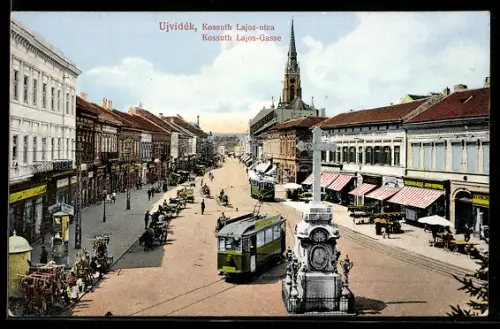 AK Ujvidék, Strassenbahn in der Kossuth Lajos-Gasse