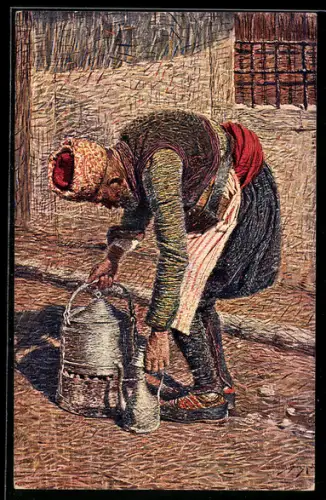 Künstler-AK Bauer mit Milchfass in Bosnien und Herzigowina