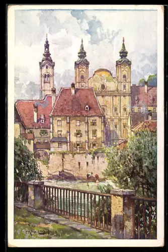 Künstler-AK Fritz Lach: Steyr, Blick v. Schloss Lamberg