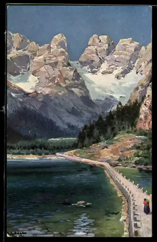 Künstler-AK Rudolf Alfred Höger: Dürrensee mit Monte Cristallo