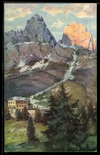 Künstler-AK Cortina, Le Croci verso Monte Cristallo (Dolomiti)