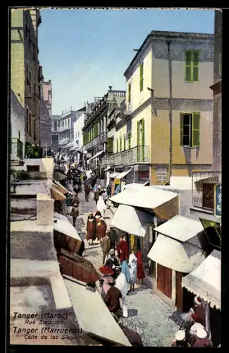 AK Tanger, Rue Siaguine mit Passanten und Geschäften