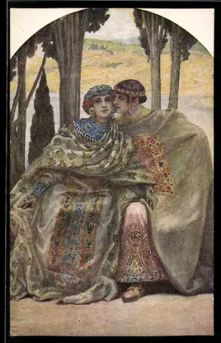 Künstler-AK S. Solomko: Byzantinische Idylle, Zwei Geliebte