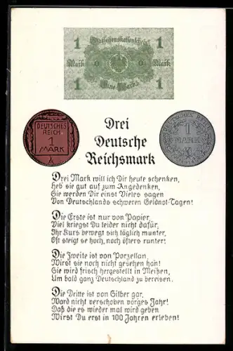 AK Drei Deutsche Reichsmark