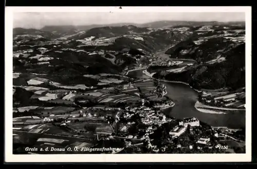 AK Grein a. d. Donau, Teilansicht, Fliegeraufnahme