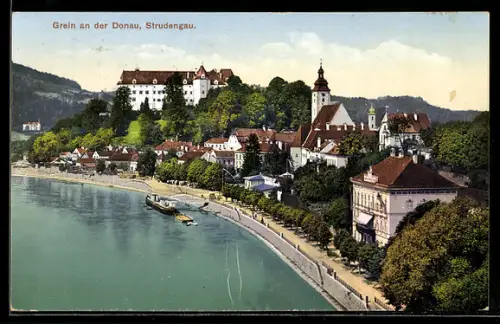 AK Grein a.d. Donau, Strudengau, Ortsansicht, Dampfer