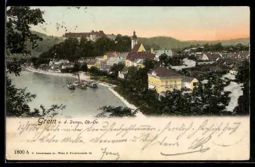 AK Grein a. d. Donau, Teilansicht mit Schloss und Kirche