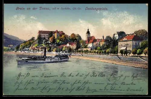 AK Grein a. d. Donau, Landungsplatz, Dampfer