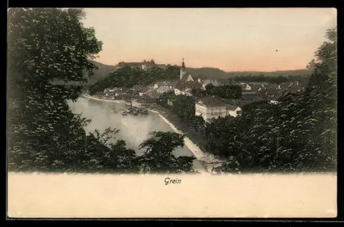 AK Grein, Blick auf Schloss und Donau-Ufer