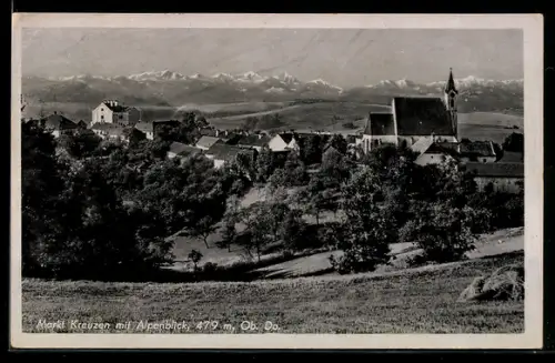 AK Bad Kreuzen /O.-Oe., Ortsansicht mit Alpenblick