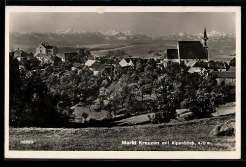 AK Markt Kreuzen, Kirche mit Alpenblick