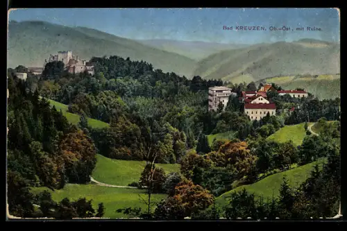 AK Bad Kreuzen /Ob.-Öst., Panorama mit Ruine