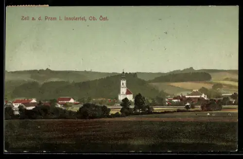 AK Zell a. d. Pram, Ortspartie mit Kirche