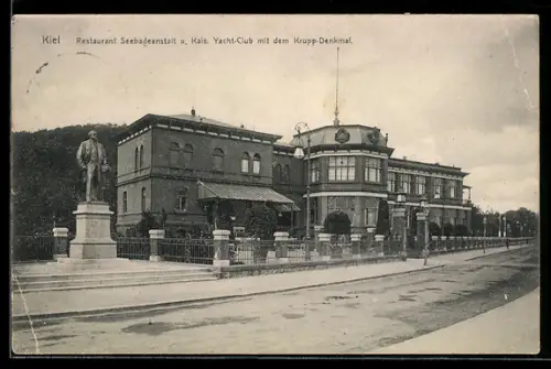 AK Kiel, Restaurant Seebadeanstalt, Kais. Yacht-Club, Krupp-Denkmal