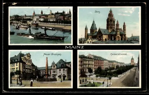 AK Mainz, Dom, Neuer Brunnen, Kaiserstrasse