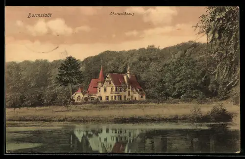 AK Darmstadt, Oberwaldhaus, Wald, Teich