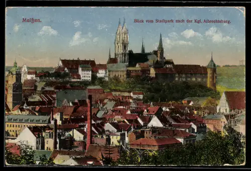 AK Meissen, Blick vom Stadtpark nach der Kgl. Albrechtsburg