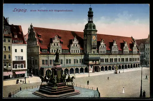 AK Leipzig, Altes Rathaus mit Siegesdenkmal