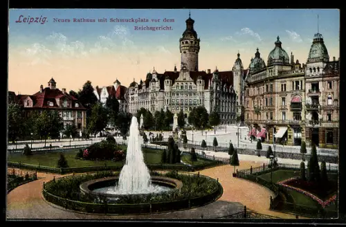 AK Leipzig, Neues Rathaus, Schmuckplatz, Reichsgericht