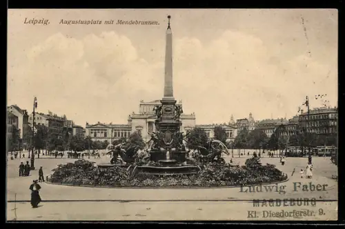 AK Leipzig, Augustusplatz mit Mendebrunnen