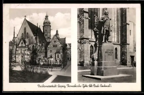 AK Leipzig, Thomaskirche, Johann-Seb.-Bach-Denkmal