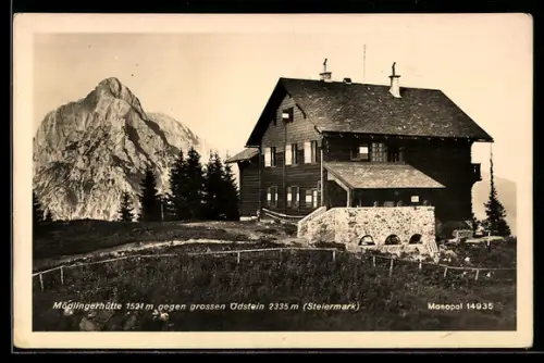 AK Mödlingerhütte /Steiermark, Berghütte gegen grossen Ödstein