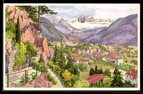 Künstler-AK J. Marschall: Bozen, Erzherzog Heinrich-Promenade