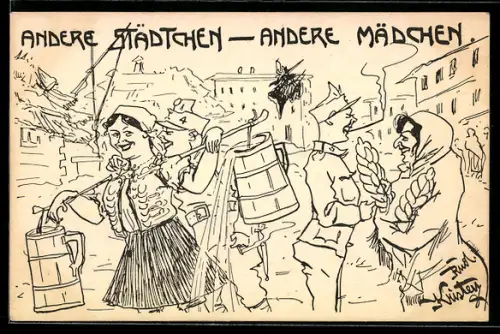 Künstler-AK Rud. Kristen: Deutschmeister-Witwen- und Waisen-Stiftung, Andere Städtchen - andere Mädchen
