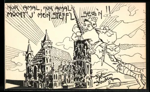 Künstler-AK Rud. Kristen: Soldat umarmt die Spitze einer Kirche