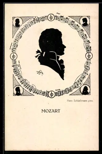 AK Scherenschnitt des Komponisten Mozart