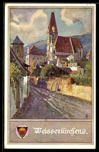 Künstler-AK Weissenkirchen, Weg zum Ort, Deutscher Schulverein