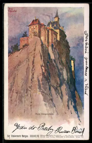 Künstler-AK Franz Kopallik: Riegersburg, Blick auf Burg Riegersburg
