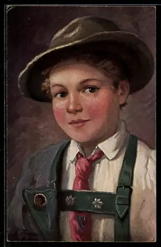 Künstler-AK Theo Stroefer Serie Nr. 1133: Bayerischer Bub in Lederhose