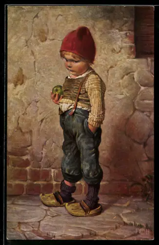 Künstler-AK Degi Nr 1129. Little John, kleiner Junge mit Apfel