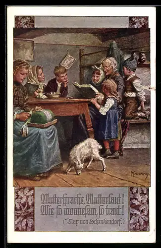 AK Deutscher Schulverein NR: 792, Grossmutter liest den Kindern ein Buch vor, Muttersprache, Mutterlaut, wie so....