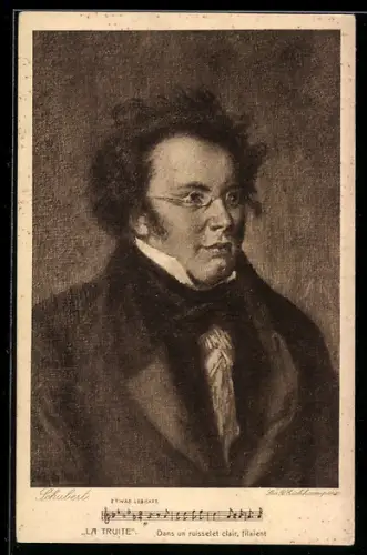 Künstler-AK Schubert, Noten zu La Truite
