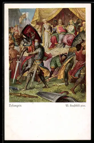 Künstler-AK W. Hauschild: Lohengrin, Ritterkampf