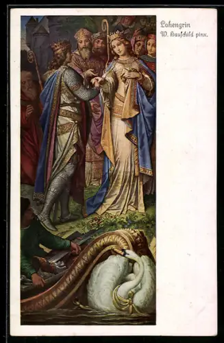 Künstler-AK W. Hauschild: Parsival, Lohengrin, Karte-Nr. 4485, Schwan am Flussufer